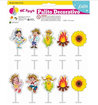 Palito Decorativo Junino com 10 Unidades Sortidas - NC Toys