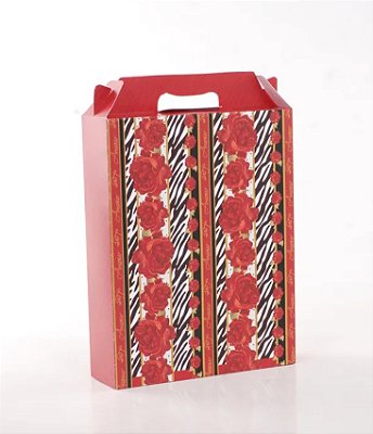 Caixa de Presente Maleta Preta e Vermelho Floral 25x7,5x32 - Cromus