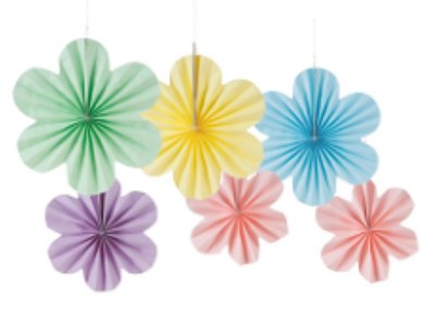 Decoração Leque de Papel Formato Flores Coloridas com 6 Un 20cm, 25cm e 35cm - Silver