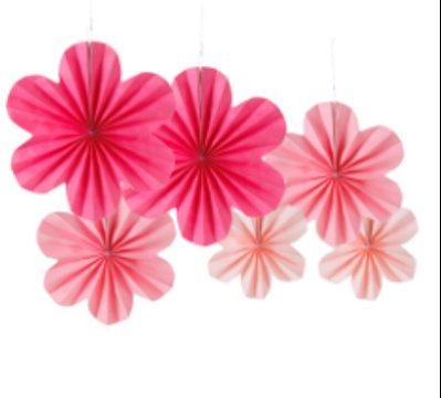 Decoração Leque de Papel Formato Flores Rosa com 6 Un 20cm, 25cm e 35cm - Silver