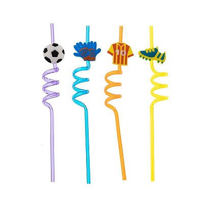 Canudo de Plástico Divertido Time Futebol com 4 Un - Silver