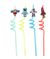 Canudo Espiral de Plástico Divertido Astronauta Sortido com 4 Un - Silver