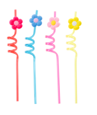 Canudo Espiral de Plástico Divertido Flores Sortido com 4 Un - Silver