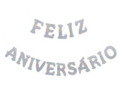 Faixa Feliz Aniversário Holográfica Prata com Glitter 18cm - Silver