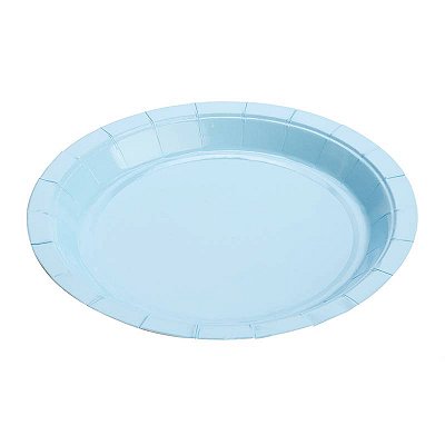 Prato de Papel Liso Azul Bebe 18cm com 10Un - Silver