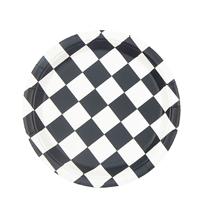 Prato de Papel Xadrez Preto e Branco 18cm com 10Un - Silver