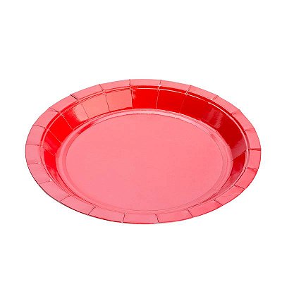 Prato de Papel Liso Vermelho 18cm com 10Un - Silver