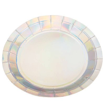 Prato de Papel Liso Furta-cor Prata 18cm com 10 Un - Silver