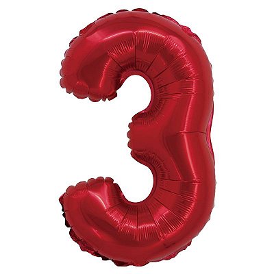 Balão Foil Metalizado Número 3 Vermelho 16 Polegadas NÃO FLUTUA