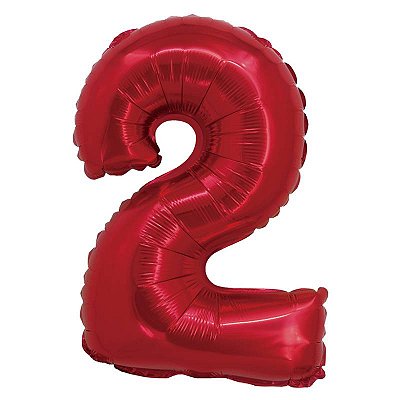 Balão Foil Metalizado Número 2 Vermelho 16 Polegadas NÃO FLUTUA