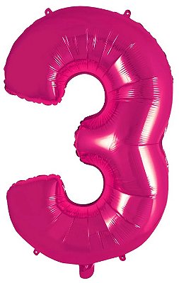 Balão Foil Metalizado Número 3 Pink 32 Polegadas NÃO FLUTUA