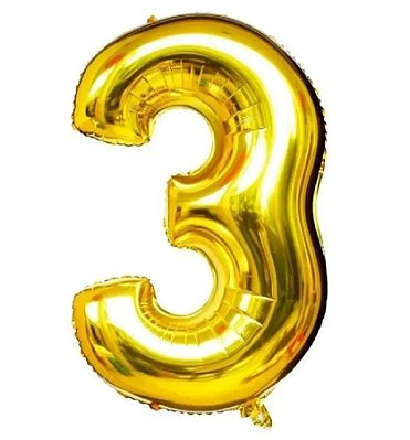 Balão Foil Metalizado Número 3 Dourado 32 Polegadas NÃO FLUTUA