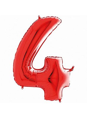 Balão Foil Metalizado Número 4 Vermelho 32 Polegadas NÃO FLUTUA