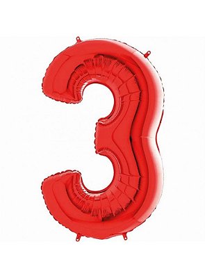 Balão Foil Metalizado Número 3 Vermelho 32 Polegadas NÃO FLUTUA