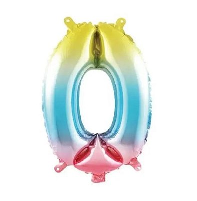 Balão Foil Metalizado Número 0 Arco Íris 30 Polegadas NÃO FLUTUA