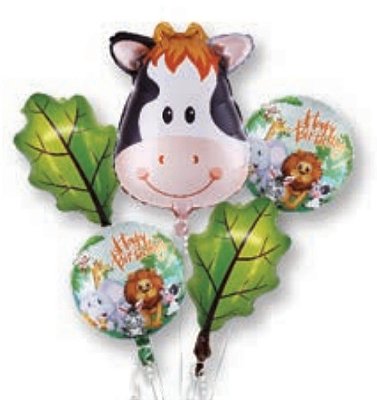 Kit Balões Metalizados Festa Fazenda Vaca com 5 Unidades Sortidas