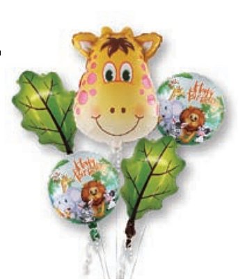 Kit Balões Metalizados Festa Safari Girafa com 5 Unidades Sortidas