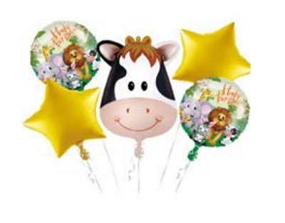 Kit Balões Metalizados Festa Safari Vaca com 5 Unidades Sortidas