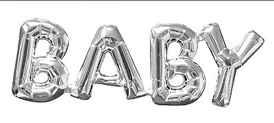 Balão Metalizado Formato Letras Baby Prata 66x22cm com 1 Unidade