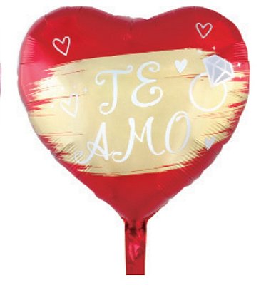 Balão Metalizado Coração Vermelho Te Amo Fundo Pincel 43cm