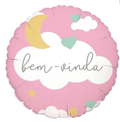 Balão Metalizado Redondo Estampa Bem Vinda Rosa 18 Polegadas