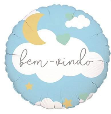 Balão Metalizado Redondo Estampa Bem Vindo Azul 18 Polegadas