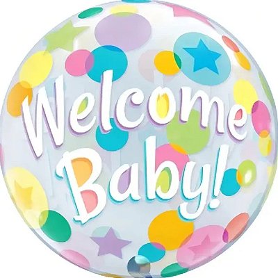 Balão Bubble Qualatex 24 Polegadas Welcome Baby! Pontos Coloridos com 1 Unidade