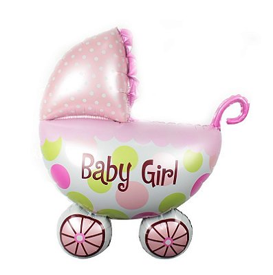 Balão Metalizado Carrinho de Bebe Rosa Baby Girl 71x79cm NÃO FLUTUA COM GÁS HELIO - Anagram