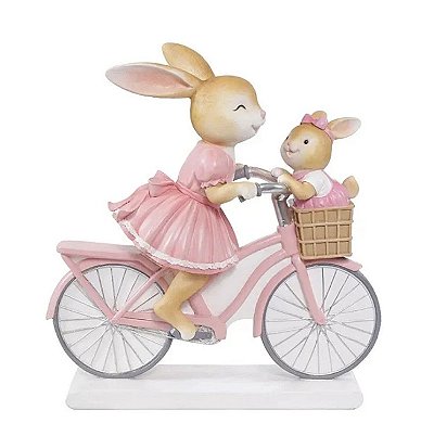 Coelha de Resina com Filhote na Bike 36cm - Ref 1099904 Cromus