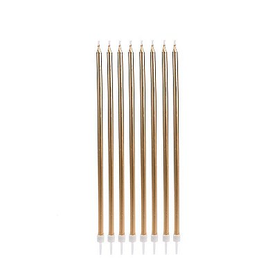 Vela Palito Gigante Dourada Metalizada com 8 Un 15cm - Silver