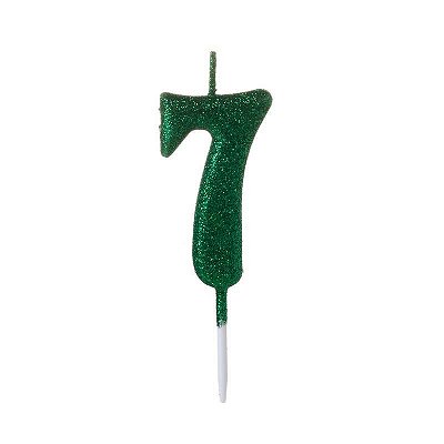 Vela de Aniversário Número Glitter Verde Pequena 7 - Silver