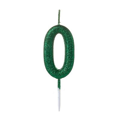 Vela de Aniversário Número Glitter Verde Pequena 0 - Silver