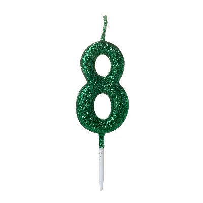 Vela de Aniversário Número Glitter Verde Pequena 8 - Silver
