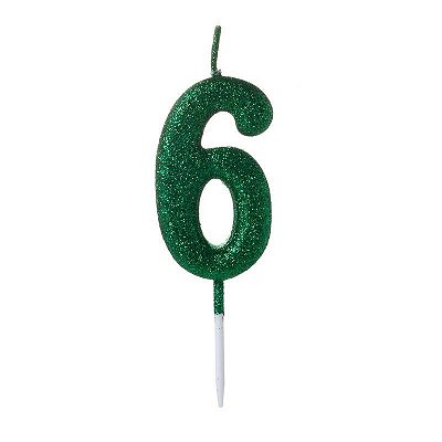 Vela de Aniversário Número Glitter Verde Pequena 6 - Silver