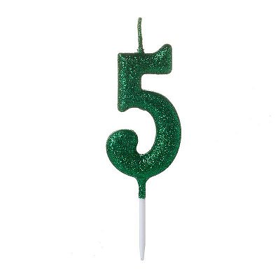Vela de Aniversário Número Glitter Verde Pequena 5 - Silver