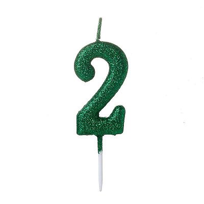 Vela de Aniversário Número Glitter Verde Pequena 2 - Silver