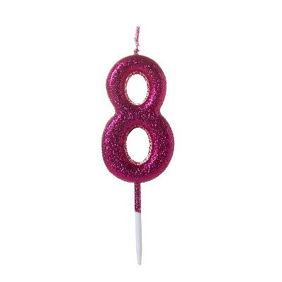 Vela de Aniversário Número Glitter Pink Pequena 8 - Silver