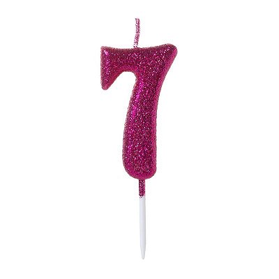 Vela de Aniversário Número Glitter Pink Pequena 7 - Silver