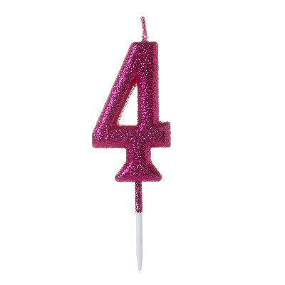 Vela de Aniversário Número Glitter Pink Pequena 4 - Silver