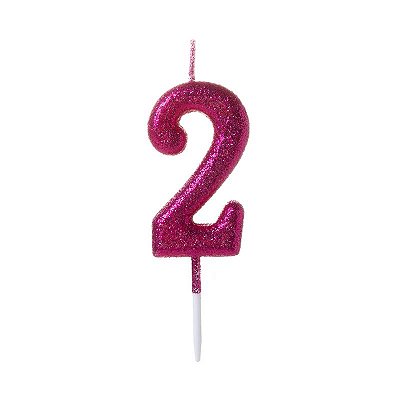 Vela de Aniversário Número Glitter Pink Pequena 2 - Silver