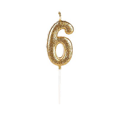 Vela de Aniversário Número Glitter Dourada Pequena 6 - Silver