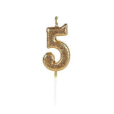 Vela de Aniversário Número Glitter Dourada Pequena 5 - Silver
