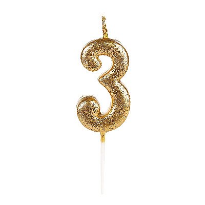 Vela de Aniversário Número Glitter Dourada Pequena 3 - Silver