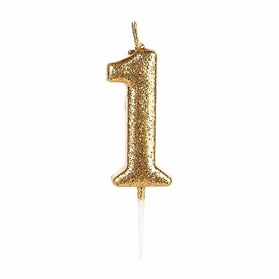 Vela de Aniversário Número Glitter Dourada Pequena 1 - Silver
