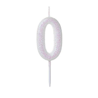 Vela de Aniversário Número Glitter Branco Pequena 0 - Silver