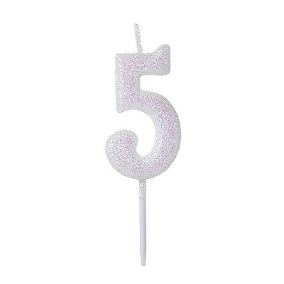 Vela de Aniversário Número Glitter Branco Pequena 5 - Silver