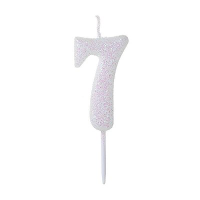 Vela de Aniversário Número Glitter Branco Pequena 7 - Silver
