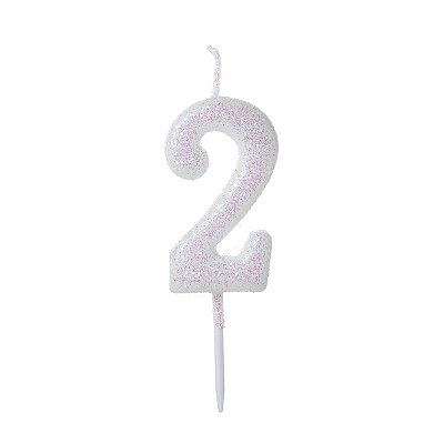 Vela de Aniversário Número Glitter Branco Pequena 2 - Silver
