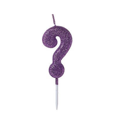 Vela de Aniversário Glitter Roxo Pequena Interrogação - Silver