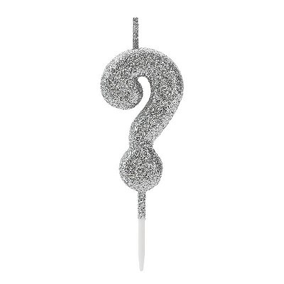 Vela de Aniversário Glitter Prata Pequena Interrogação - Silver